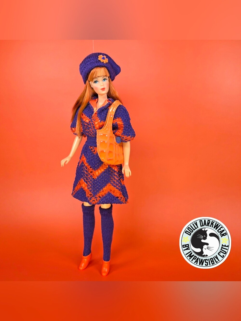 For Vintage Barbie Doll- 1970s Missoni Inspired Zig-Zag Knit Ensemble
